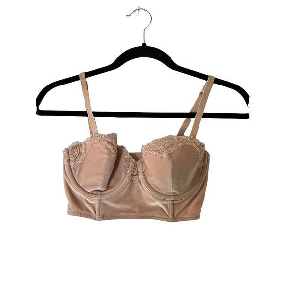 VICTORIA'S SECRET Womens Bra DREAM ANGELS Velvet Longline Beige Underwire 32C - Picture 2 of 7